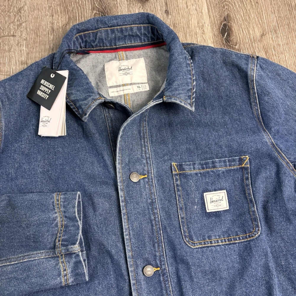Herschel Supply Co Men's XL Denim Shop Jean Jacket Varsity Button 50068-00607 - Picture 2 of 16